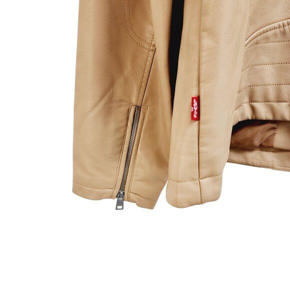 Levi's Women's Faux Leather Biker Jacket Size 2X Tan With Zipper Pockets New - Picture 13 of 13